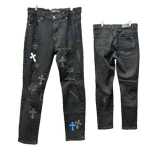 AMIRI Black Skinny Jeans Distressed Jeweled Design Men's Size 32 Inseam 28"